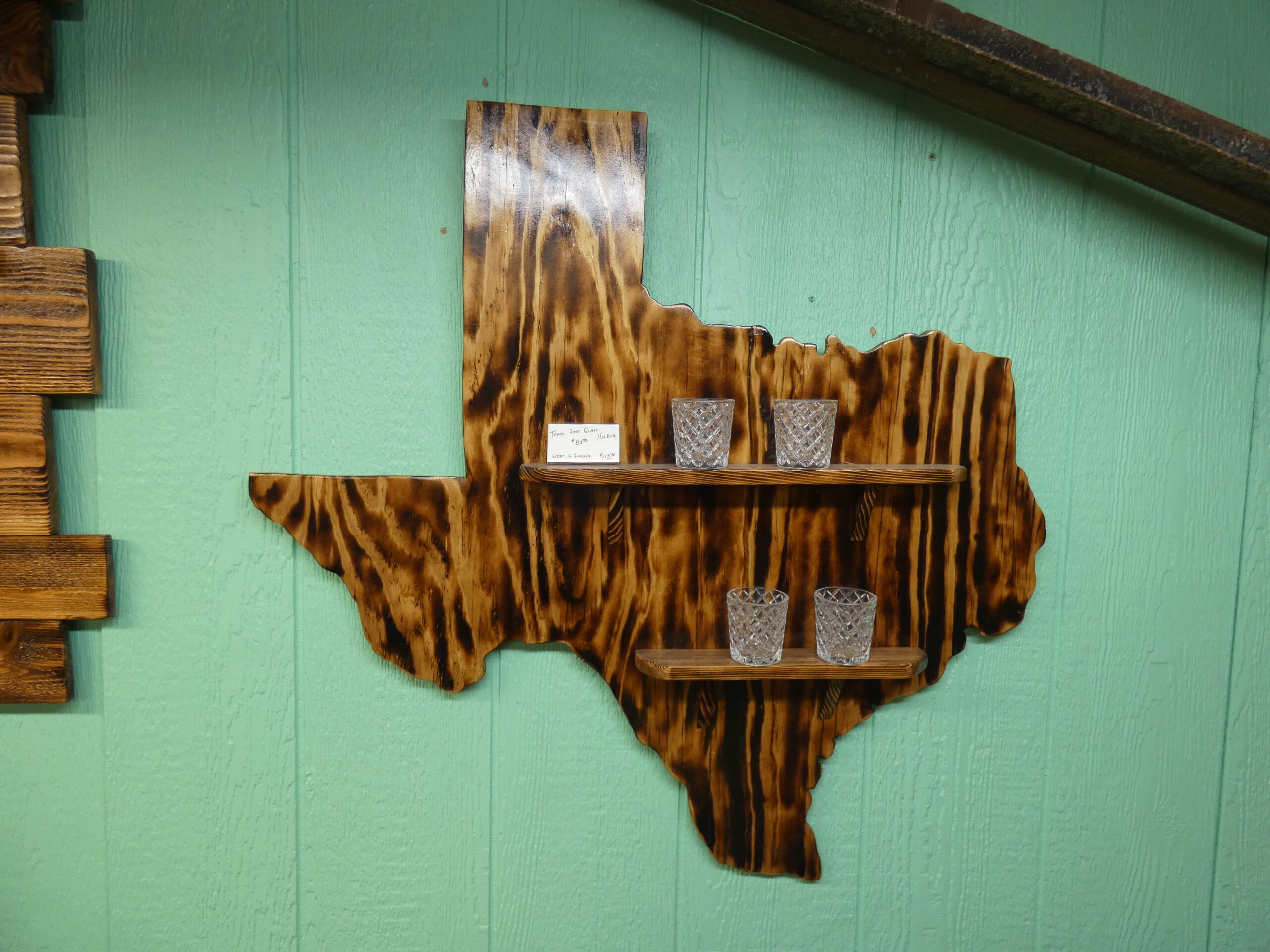 Wooden Texas Shot Glass Holder / W Glasses